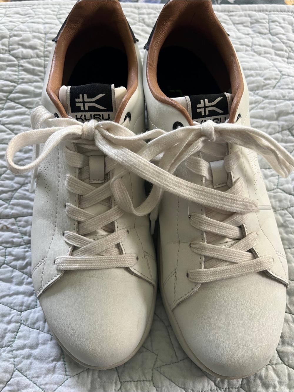 KURU White Leather Sneakers with Tan Lining